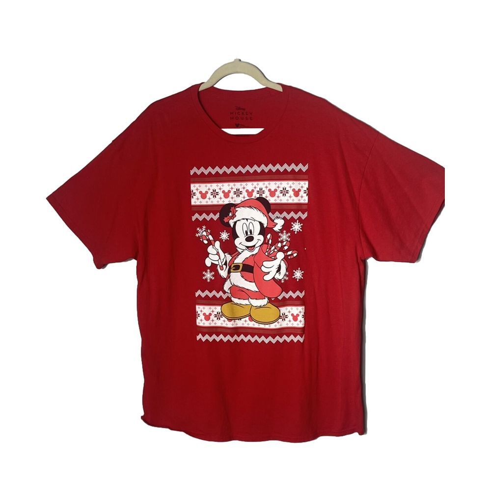 Walt Disney MICKEY MOUSE IN SANTA HAT CHRISTMAS‎ T-Shirt XXL Red - Picture 3 of 6